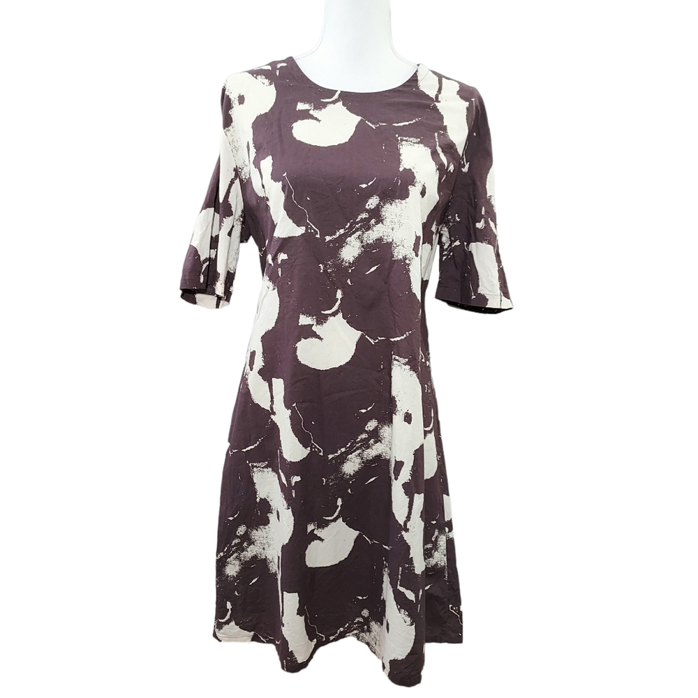 Marimekko vintage brown cream shift dress M